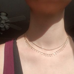 Gold double choker necklace layering set.